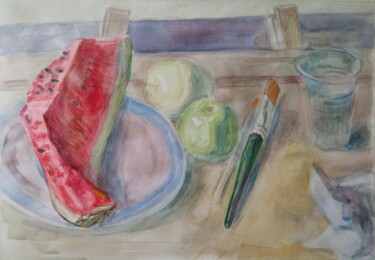Картина под названием ""Watermelon slice",…" - Любовь Лазакович, Подлинное произведение искусства, Акварель