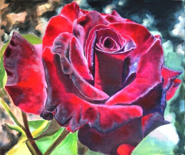 Pittura intitolato "Blooming burgundy r…" da Liubov Samoilova, Opera d'arte originale, Olio