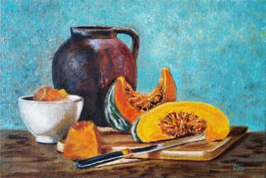 Painting titled "Let's make pumpkin…" by Liubov Samoilova, Original Artwork, Oil