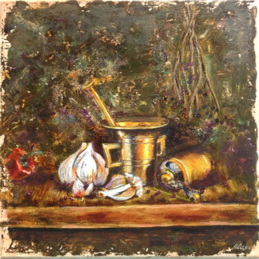 Schilderij getiteld "Still life with gar…" door Liubov Samoilova, Origineel Kunstwerk, Olie