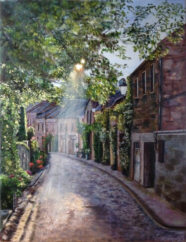 Painting titled "Old street in Edinb…" by Liubov Samoilova, Original Artwork, Oil