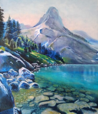 Pintura titulada "Blue lake" por Liubov Samoilova, Obra de arte original, Oleo
