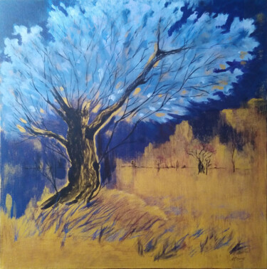 Pittura intitolato "Blooming tree under…" da Liubov Samoilova, Opera d'arte originale, Acrilico