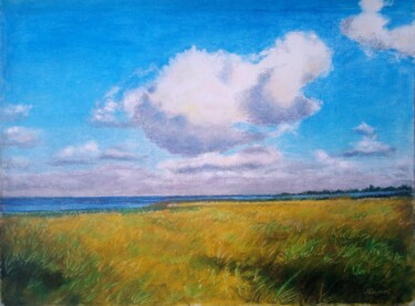 Pittura intitolato "Landscape with a cl…" da Liubov Samoilova, Opera d'arte originale, Pastello