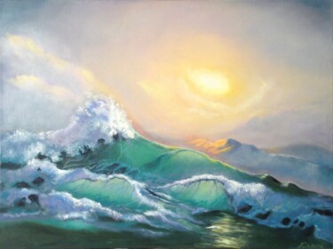 Painting titled "Emerald Wave - seas…" by Liubov Samoilova, Original Artwork, Oil