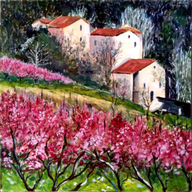 Painting titled "Blooming cherry tre…" by Liubov Samoilova, Original Artwork, Oil