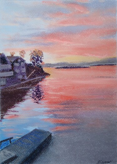 Painting titled "Summer Evening n th…" by Liubov Samoilova, Original Artwork, Pastel