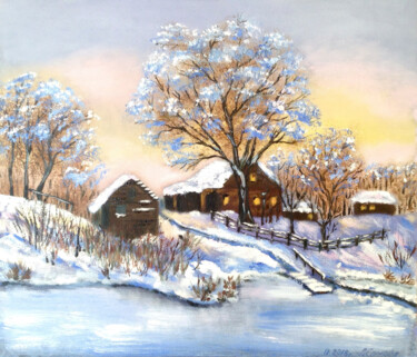 Painting titled "Winter sunrise in t…" by Liubov Samoilova, Original Artwork, Oil