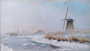 Ζωγραφική με τίτλο "Dutch mills - winte…" από Любовь Самойлова, Αυθεντικά έργα τέχνης, Παστέλ