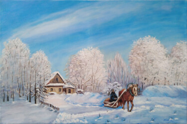 Schilderij getiteld "Sunny winter in the…" door Liubov Samoilova, Origineel Kunstwerk, Olie