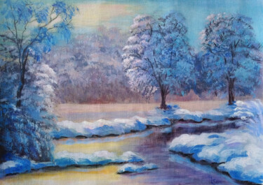 Painting titled "Winter dawn in the…" by Liubov Samoilova, Original Artwork, Acrylic