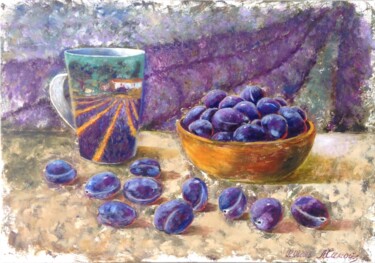 Painting titled "Juicy plums" by Liubov Samoilova, Original Artwork, Oil