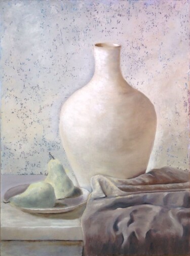 Painting titled "White vase on white…" by Liubov Samoilova, Original Artwork, Oil