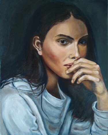 Painting titled "What are you thinki…" by Liubov Samoilova, Original Artwork, Oil