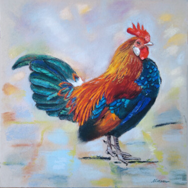 Painting titled "Rooster" by Liubov Samoilova, Original Artwork, Pastel