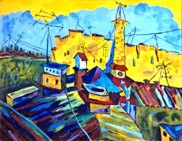 Картина под названием "Romance of old roofs" - Любовь Самойлова, Подлинное произведение искусства, Акрил