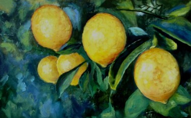 Painting titled "My Lemons - Antivir…" by Liubov Samoilova, Original Artwork, Oil Mounted on Other rigid panel