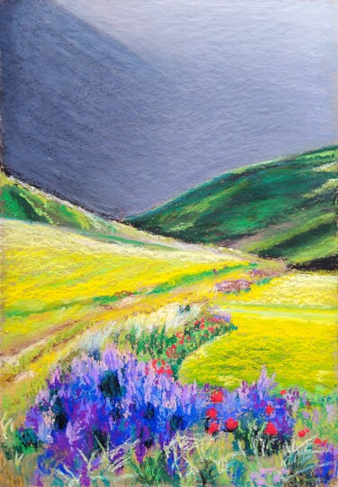 Painting titled "Blooming sage in Pr…" by Liubov Samoilova, Original Artwork, Pastel