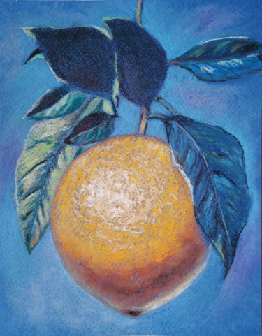 Pittura intitolato "Juicy orange on a b…" da Liubov Samoilova, Opera d'arte originale, Pastello