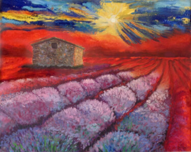 Malarstwo zatytułowany „Blooming lavender f…” autorstwa Любовь Самойлова, Oryginalna praca, Olej
