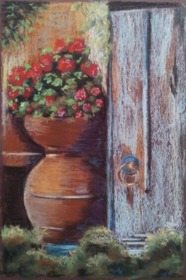 Peinture intitulée "Pot with geraniums…" par Liubov Samoilova, Œuvre d'art originale, Pastel