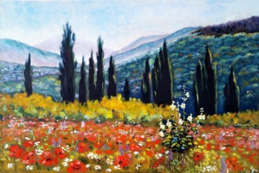Painting titled "Crimean poppies" by Liubov Samoilova, Original Artwork, Oil Mounted on Wood Stretcher frame
