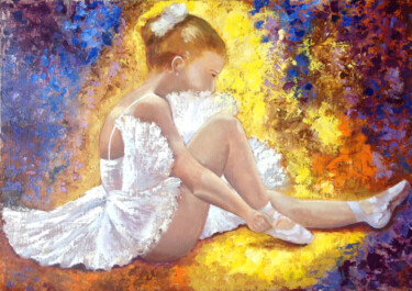 Painting titled "Young ballerina" by Liubov Samoilova, Original Artwork, Oil Mounted on Wood Stretcher frame