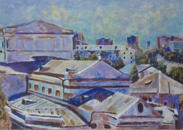 Painting titled "Rooftops of the hom…" by Liubov Samoilova, Original Artwork, Acrylic Mounted on Cardboard