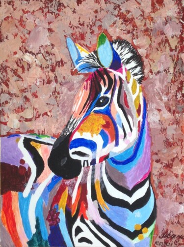 Painting titled "Cute zebra" by Liubov Samoilova, Original Artwork, Acrylic Mounted on Other rigid panel