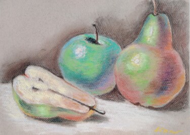 Pittura intitolato "Pears hug an apple" da Liubov Samoilova, Opera d'arte originale, Pastello