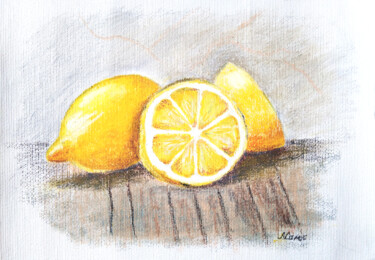 Malarstwo zatytułowany „Cheerful lemons” autorstwa Любовь Самойлова, Oryginalna praca, Pastel