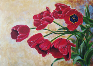 Pittura intitolato "Spring red tulips" da Liubov Samoilova, Opera d'arte originale, Acrilico