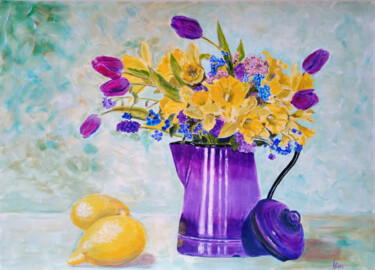 Painting titled "Bouquet of spring d…" by Liubov Samoilova, Original Artwork, Acrylic