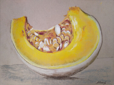 Painting titled "Orange pumpkin slice" by Liubov Samoilova, Original Artwork, Pastel