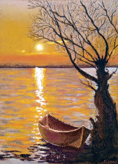 Malerei mit dem Titel "Boat at sunset - ro…" von Liubov Samoilova, Original-Kunstwerk, Pastell