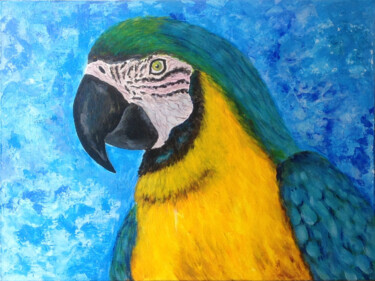 Pintura titulada "Green parrot" por Liubov Samoilova, Obra de arte original, Acrílico Montado en Cartulina