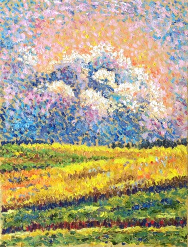 Painting titled "Cumulus clouds" by Liubov Samoilova, Original Artwork, Oil Mounted on Other rigid panel