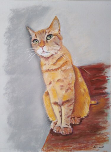 Painting titled "Ginger cat with a s…" by Liubov Samoilova, Original Artwork, Pastel