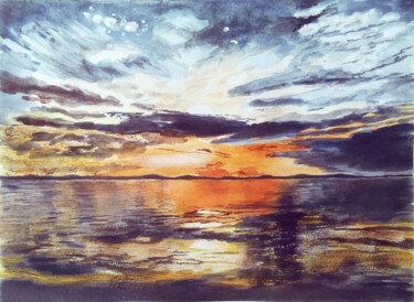 Картина под названием "Golden sunset" - Любовь Самойлова, Подлинное произведение искусства, Акварель