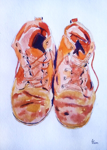 Malerei mit dem Titel "The boots are resti…" von Liubov Samoilova, Original-Kunstwerk, Aquarell