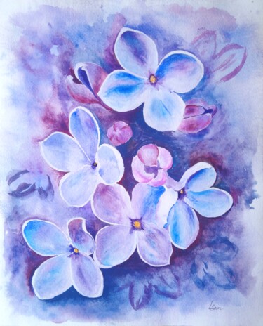 Painting titled "A lilac branch" by Liubov Samoilova, Original Artwork, Watercolor