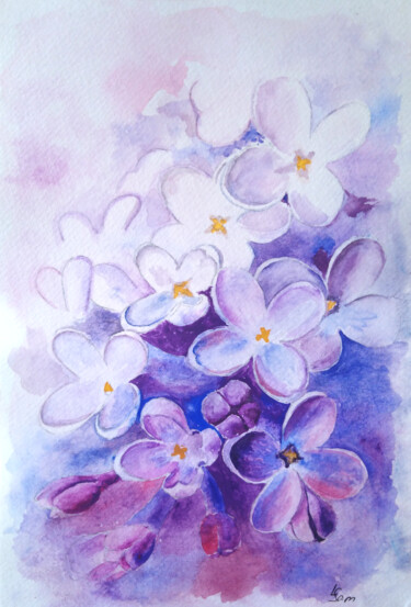 Painting titled "Lilac blossoms" by Liubov Samoilova, Original Artwork, Watercolor