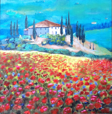 Картина под названием "The poppies of Tusc…" - Любовь Самойлова, Подлинное произведение искусства, Масло