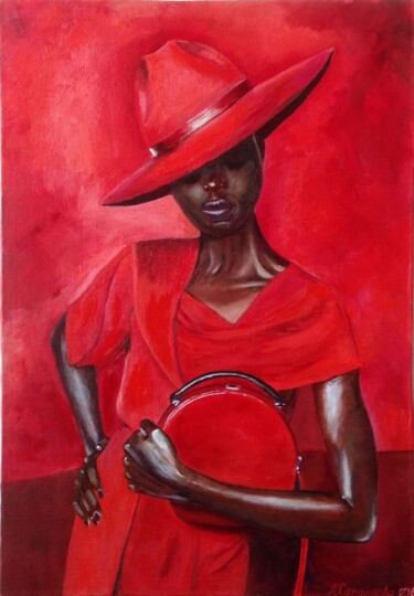 Schilderij getiteld "Woman in red" door Liubov Samoilova, Origineel Kunstwerk, Olie Gemonteerd op Andere stijve panelen