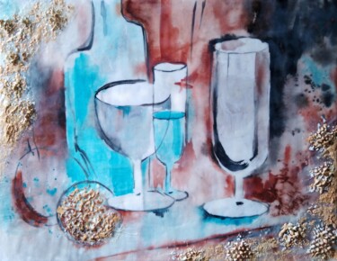 Malarstwo zatytułowany „Turquoise still-lif…” autorstwa Любовь Самойлова, Oryginalna praca, Enkaustyczny Zamontowany na Inny…
