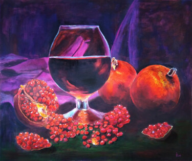 Painting titled "Ripe pomegranate an…" by Liubov Samoilova, Original Artwork, Acrylic