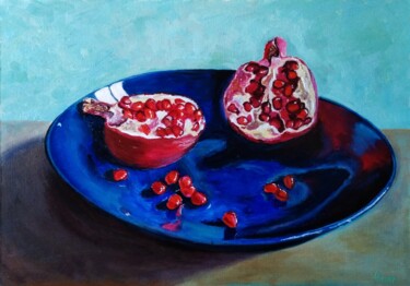 Painting titled "Ruby pomegranate gr…" by Liubov Samoilova, Original Artwork, Oil
