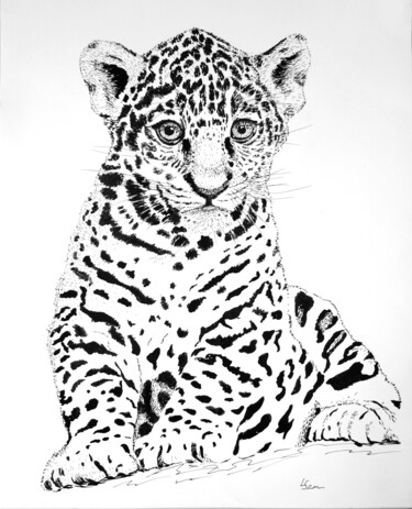 Malarstwo zatytułowany „Cute jaguar cub” autorstwa Любовь Самойлова, Oryginalna praca, Atrament