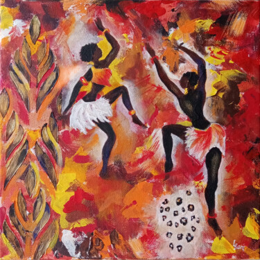 Painting titled "African dancing to…" by Liubov Samoilova, Original Artwork, Acrylic Mounted on Wood Stretcher frame