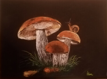 Картина под названием "Family of mushrooms…" - Любовь Самойлова, Подлинное произведение искусства, Пастель